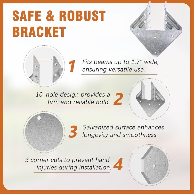 Garaook 50 Pack 16-Gauge Hurricane Ties for Rafter, Heavy Duty Hurricane Straps, Robust Hot Dip Galvanized Rafter Ties Brackets, Joist Hangers for 2X Deck Joists - Image 4